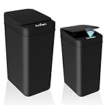 2 Pack Automatic Trash Can with Lid, 3.1 Gal & 4.7 Gal Slim Touchless Bathroom Garbage Cans, Smart Electric Motion Sensor Garbage Bin for Home Kitchen Bathroom Bedroom RVs -Black