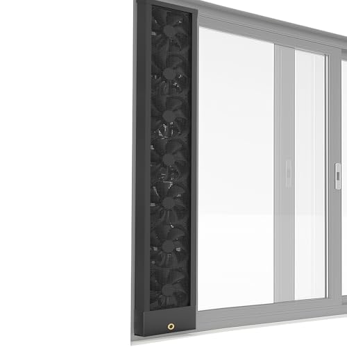 Image of 43.3-45.3 Inch Vertical Window Fan for Sliding Windows - Attach Firmly Top and Bottom Frames Window Fan with Variable Speeds for Garages, Attics with Poor Airflow-Exhaust Only (Black)