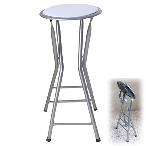 Klappstuhl aus Stahl, rückenfrei, gepolstert, für Innenbereich, Küche, Zuhause, Bar, 71,1 cm, Weiß