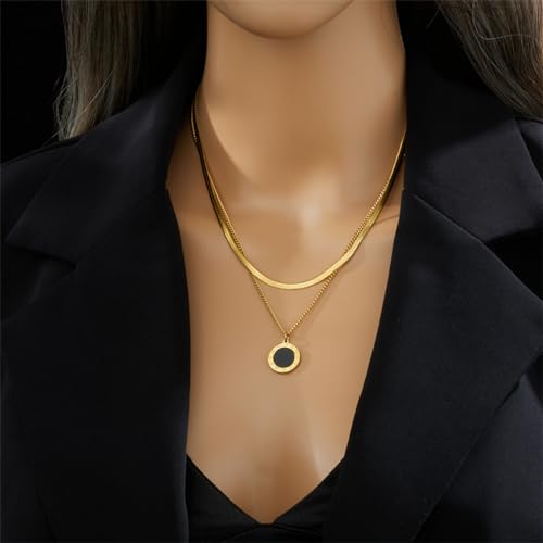 Collier 2 chaînes avec pendentif cadran romain géométrique - 4