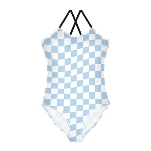 Twisted Checkered Girls One Piece Swimsuits Colorful Retro Checkerboard Sport Halter Swimwear Beach Bathing Suit 4T