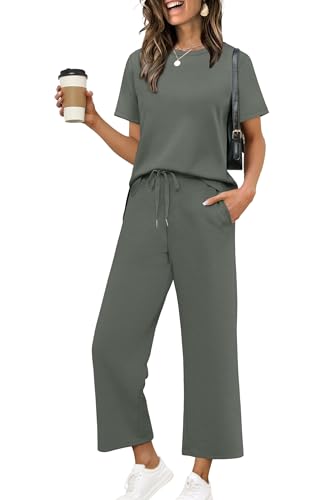 Image of XIEERDUO Women's Side Slit Lounge Sets 2026 Fashion 2 Piece Travel Outfits Cozy Loungewear Wide Leg Tracksuits S-3XL