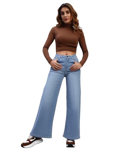 Image of Amazon Brand - INKAST Women High Rise Wide Leg Full Length Cotton Poly Lycra Jeans | Casual Denim Wear
