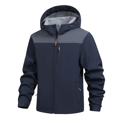 Chaqueta de forro polar con capucha, resistente al viento, térmica, con cremallera, para clima frío, senderismo, camping, azul, S