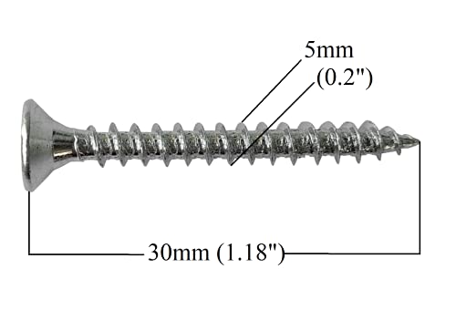 M5 Wood Screws Zinc Plated Silver Self Countersinking Head For Flush Smooth Finish Full Thread Self-Tapping Long 1 inch 5.0 x 30mm (1.18"x0.2") Box Of 50