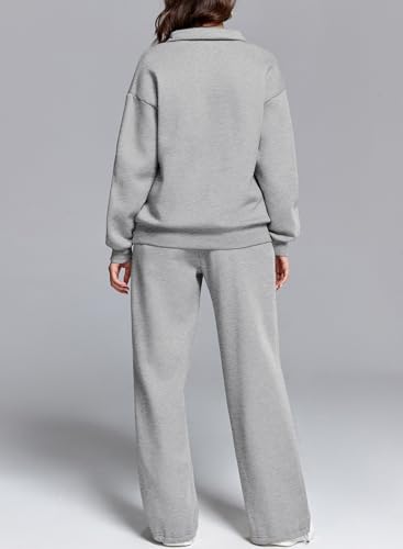 Aleumdr Womens 2 Piece Outfits Fleece Sweatsuit Lounge Set Snap Button Long Sleeve Sweatshirt with Wide Leg Sweatpants3