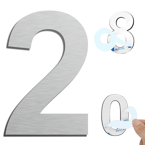 Ywonoby Numéro de maison extérieur moderne brossée，75mm Numéro de porte autocollant en acier...