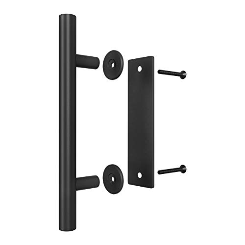 Smartstandard 10 Inch Sliding Barn Door Handle, Pull And Flush Hardware Set, Black, Large Rustic Two-Side Design, Round #TOP5