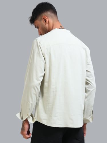 Image of StitchX Men's Seersucker Band Collar Pure Cotton Striped Kurta Shirt-S-2XL