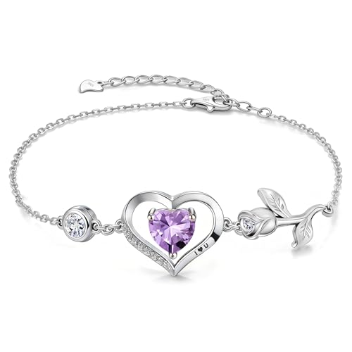 Image of 1CT Rose Heart Bracelet Moissanite Lab-Grown Sapphire Ruby Emerald&More 18K White Rose Gold Plated Anniversary Birthday Gift for Wife Girlfriend Mom Daughter Mothers Day Gift for Mom