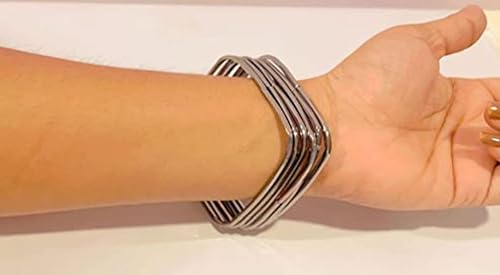 Image of GURJARI JEWELLERS Traditional Oxidised silver Plated Plain SQUARE Bangles (Party & Functions) for Women and Girls- (Set of 12 Bangles)