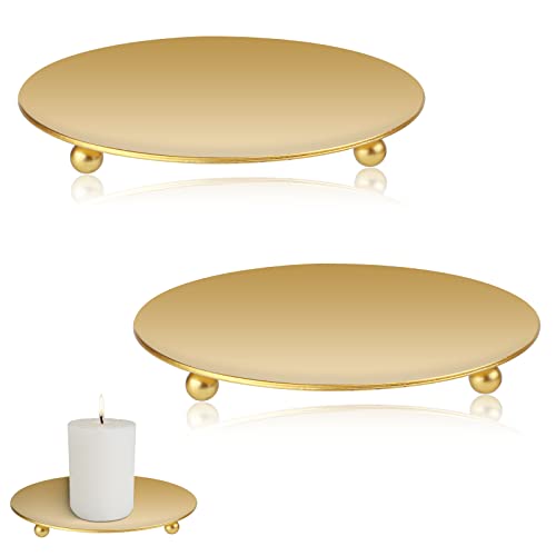 2Pcs Candle Holder, Candle Plates, Sturdy Candle Tray, Candle Holders for Pillar Candles, Pillar Candle Holder, Gold Candle Holders for Christmas Halloween Wedding Party Pray Spa - 11cm