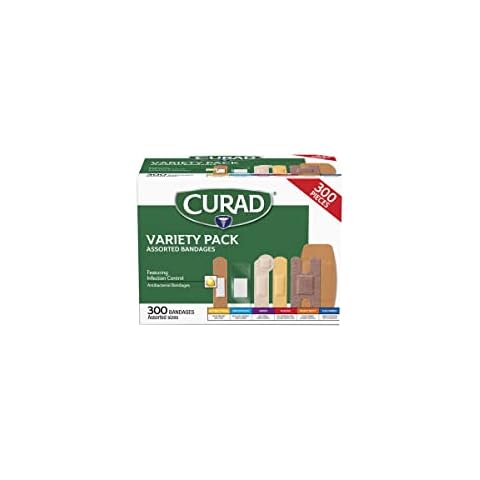 Curad Assorted Bandages Variety Pack 300 Pieces, Including Antibacterial, Heavy Duty Cover