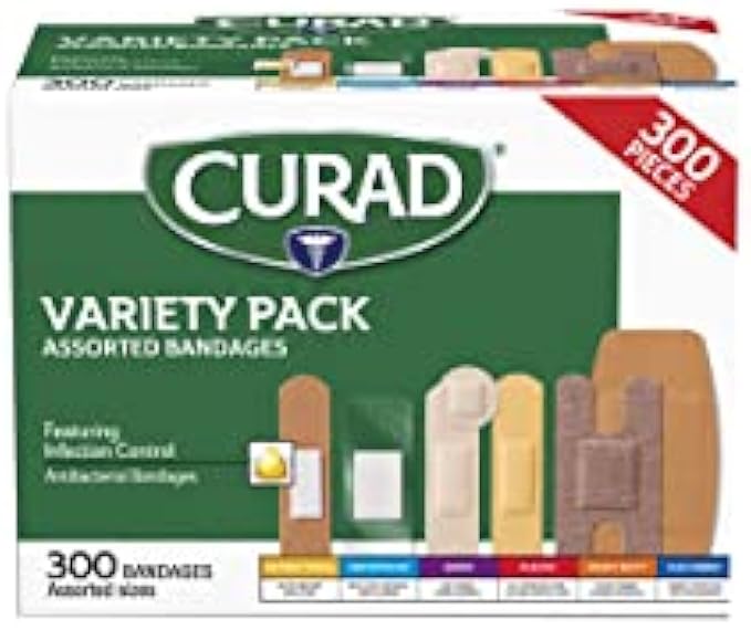 Curad Assorted Bandages Variety Pack 300 Pieces, Including Antibacterial, Heavy Duty, Fabric, and Waterproof Bandages