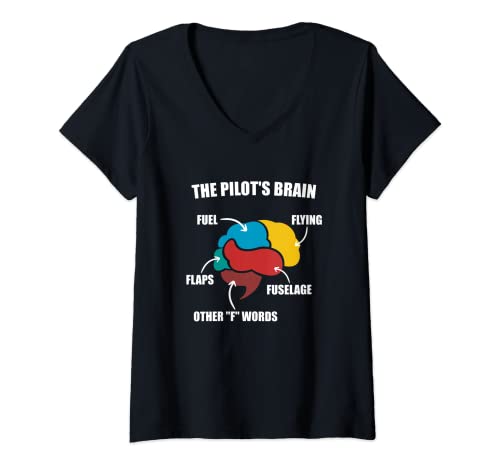 Womens The Pilot's Brain | Helicopter Pilot | Plane Pilot V-Neck T-Shirt