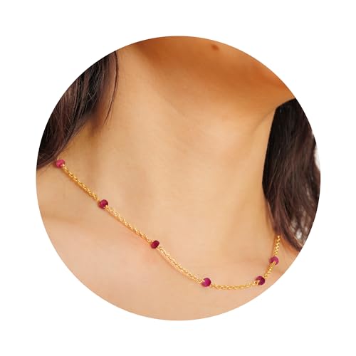 Abshel Dainty Gold Necklace For Women,Trendy 18K Gold Plated Sterling Silver Choker Necklace Thin Beaded Ruby Choker Necklaces Womens Simple Jewelry Gift For Valentines Day cover