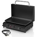 ADREAK 25.6'' Gas Griddle Flat Top Grill with Lid, 3-Burner Tabletop Portable Propane Griddle for Outdoor Cooking, BBQ, Camping & Tailgating Barbecue, 45,000BTU Output