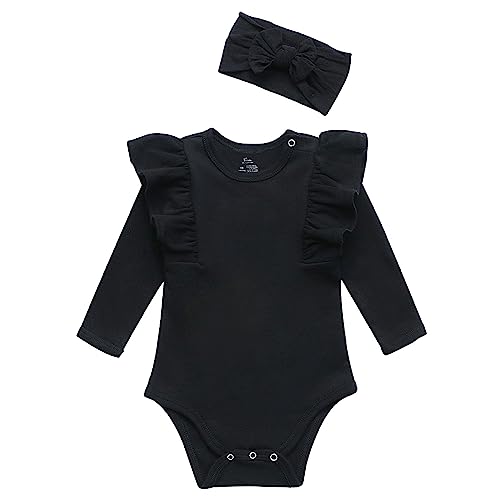 O2 BABY Organic Cotton Baby Girls Romper Bodysuit Jumpsuit with Headband Outfit