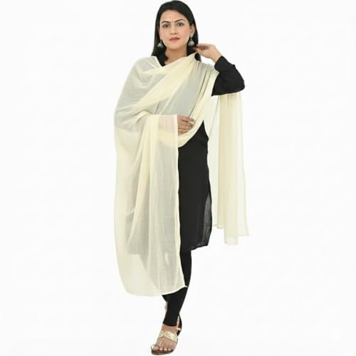 Image of Women's Solid Plain Pure Cotton long Dupatta & Chunnis odhni with pom pom border, 2.25 meter