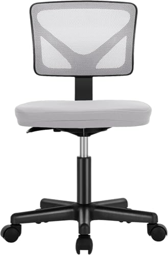 Sweetcrispy Office Desk Chair, Ergonomic Low-Back Mesh Rolling Work Swivel Chairs with Wheels, Armless Comfortable Seat Lumbar Support for Home, Bedroom, Study, Student, Adults,Classic Grey