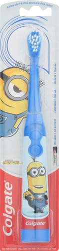 Image of Colgate Kids Battery Powered Toothbrush | Minion Design | Extra Soft Bristles | Flat-Laying Handle | 2 Pack