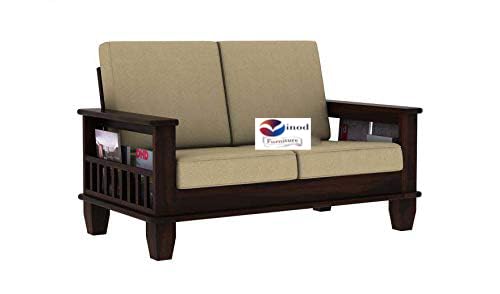 Image of House Solid Wooden Sheesham Teak Wood Sofa Set 2 Seater Home Living Room | 2 Seater Sofa Set Wooden | Office Furniture Sofa Set |Two Seater Sofa Set | Walnut Finish