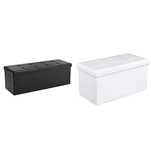 Songmics Baúl Puff - Taburete para almacenaje, Plegable Carga máxima de 300 kg + LSF106 Baúl Puff - Taburete para Almacenaje Plegable Carga máxima de 300 kg Blanco, 76 x 38 x 38 cm
