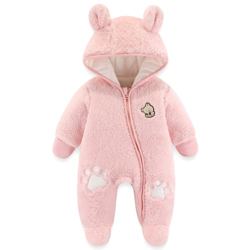 Newborn Baby Bear Onesie Snowsuit Winter Footie Fleece Romper Hooded Jumpsuit Infant Coat for Girls Boys 0-12M