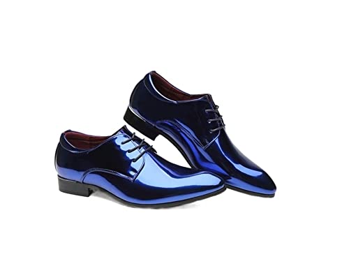 Oxford Formal Shoes for Men Lace Up Solid Color Pointed Toe Tuxedo PU Leather Non Slip Anti-Slip Slip Resistant Low Top Business(Blue,10 M US)2