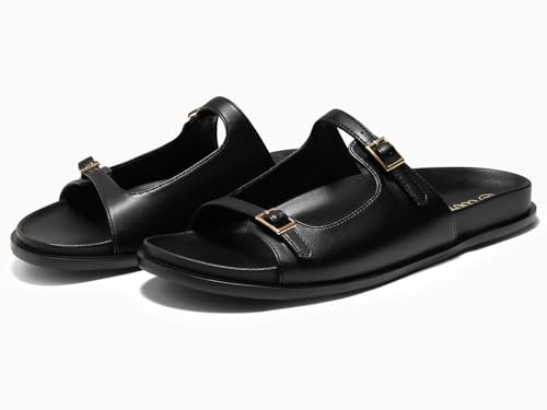 Coutgo Womens Flat Sandals Comfortable Wide Width Slides Double Strap Adjustable Buckle Slip on Shoes4