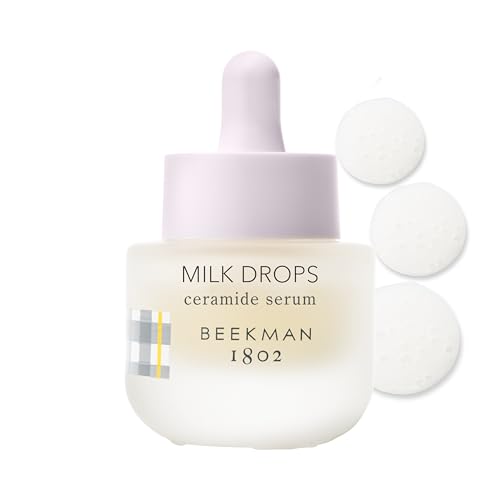 Beekman 1802 Milk Drops Ceramide Facial Serum - Squalane Oil, Hyaluronic Acid & Goat Milk Face Moisturizer - Boosts Skin Radiance & Hydrates Deeply - Fragrance Free - For Oily/Acne Prone Skin