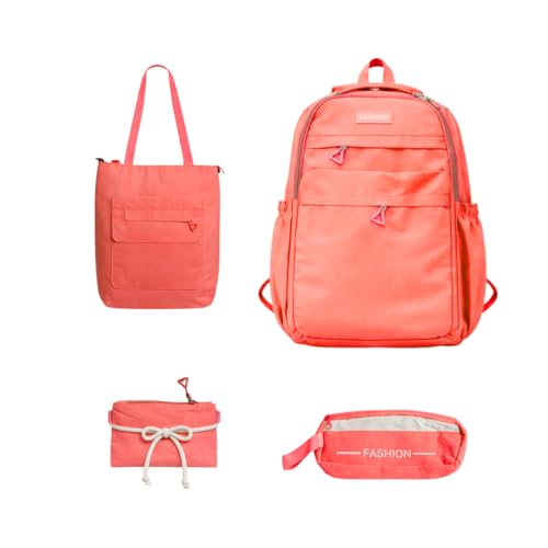 Kit Mochila Juvenil 4 Peças Resistente com Compartimento para Notebook (salmão)