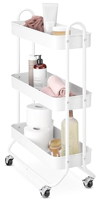 Whitmor 3-Tier Slim Cart - Kitchen, Pantry, Bathroom Rolling Storage Cart - White-lYNTF0WR