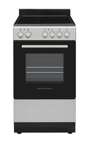 Hamilton Beach 20” Electric Range and Oven with VitroCeramic Cooktop, Heavy-Duty Knobs, Inox Stainless Steel
