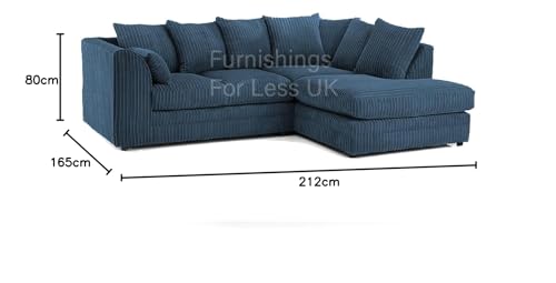 New Luxor Jumbo Cord 3-4 Seater Marine Blue L Shaped Corner Sofa (Blue, Right Hand Facing Corner) - Image 2