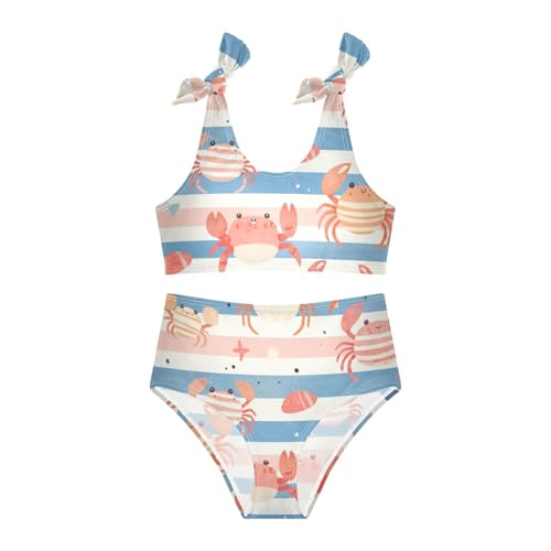 KLL Striped Pattern Cute Watercolor Crabs Girls' 2 Piece Bikini Set Quick-Dry Swimsuit Swimwear Adjustable Strap3