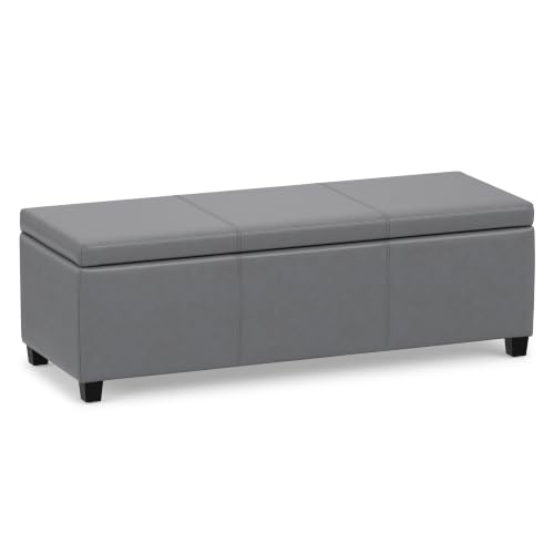 Image of SIMPLIHOME Avalon 48 inch Wide Vegan Leather Storage Ottoman in Stone Grey