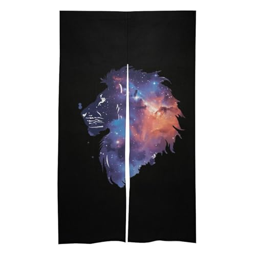 Galaxy Lions Head Noren Doorway Split Shower Curtain Long Type Window Treatment for Privacy Partition Divider