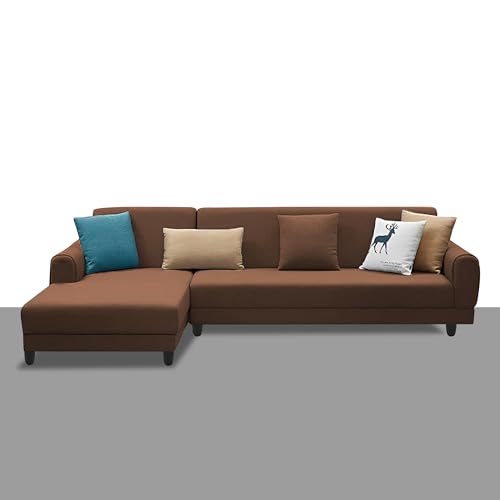 Image of Kraven LHS 6 Seater L Shape Sofa Set for Living Room (Brown Fabric) Premium Fabric Sofa