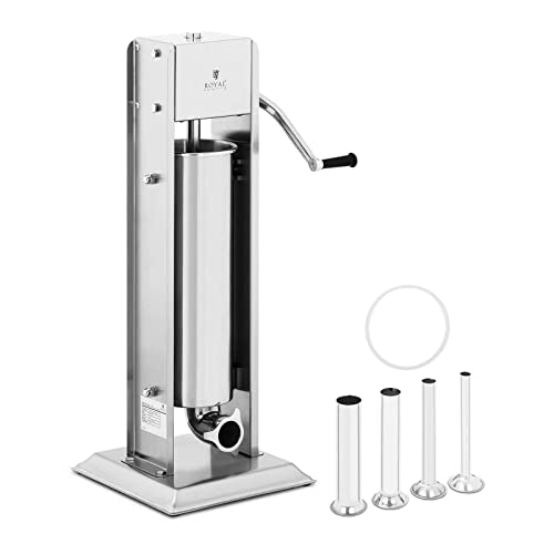 Royal Catering Poussoir À Saucisse Machine A Viande Manuel Vertical Bourreuse Embosseuse Charcuterie Main RCWV-7L (Volume 7 l, Cylindre Ø 14 cm, 4 Tubes De...