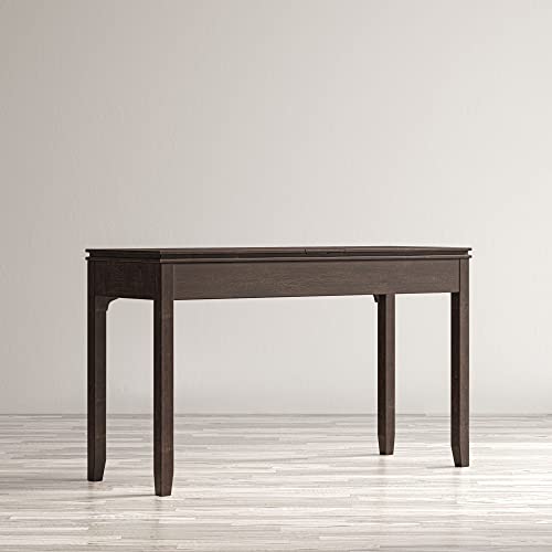 Image of Jofran Mid-Century Modern Acacia Wood Writing Desk with 3 Drawers and USB Charging Port, 48 Inch Computer Desk for Home Office Work, Dark Chevron