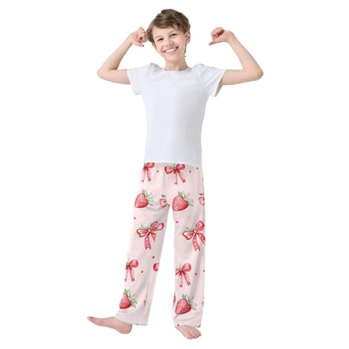 Strawberries Bows Pink Pajama Pants Long Sleep Pant Soft PJ Bottoms Sleepwear2