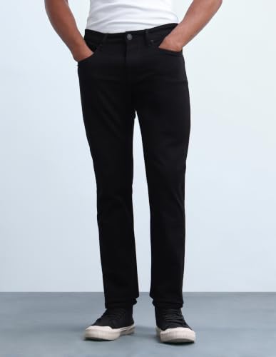 Image of Flying Machine Men's Slim Straight Fit Jeans| Solid | Mid Rise | Stretchable | Jeans for Man