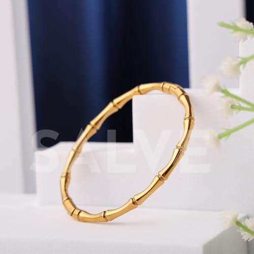 Image of SALVE Openable Bamboo Stainless Steel Bracelet for Women Stylish | Bangle Bracelet Kada, Aesthetic Accessories for Girls Bracelet | Minimal Jewellery for Women Chic Golden Bracelet