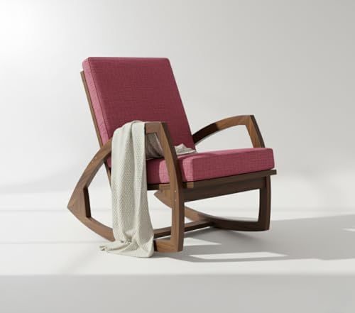 Image of Solid Sheesham Wood Rocking Chair for Living Room - Upholstered Relaxing Chair - Wooden Rocking Chair for Adults for Home Outdoor Indoor (Walnut, Javier)