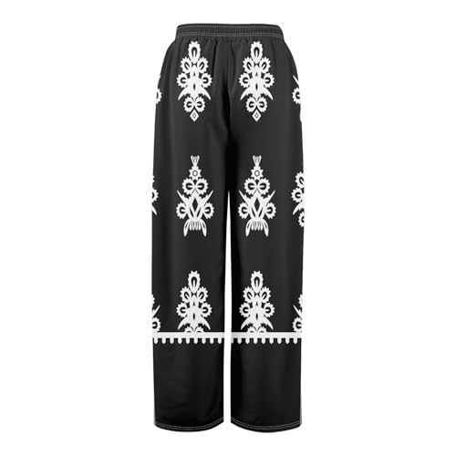 Summer Palazzo Pants for Women, High Waisted Wide Leg Floral Flowy Beach Travel Trousers with Pockets3