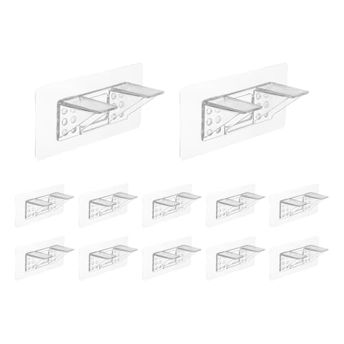 QUARKZMAN 12 Pz Supporto a Mensola in Plastica, Doppia File Grande Staffa Autoadesiva con Fori per Viti, Staffa Autoadesiva Senza Foratura, Spillo di Partizione Trasparente per Mobili Cucina