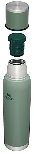 Stanley Adventure-To-Go Vacuum Bottle 1.4 qt Wide Mouth with Leakproof Cup Lid Keep Drinks Hot or Cold Packable for Travel Insulated Stainless Steel Thermal Bottle BPA-Free Hammertone Green