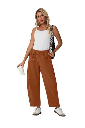 Lepunuo Barrel Sweatpants Women Casual Baggy Elastic Waisted Pants Wide Leg Gym Trousers with Pockets