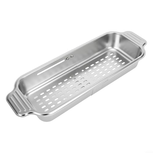 Volakebeing Escurridor retráctil de acero inoxidable para fregadero sobre fregadero, estante de secado de platos, organizador de cocina expandible para frutas, verduras y utensilios